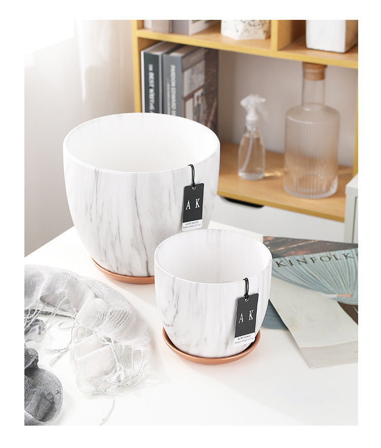 Nordic style ceramic flower pot marble literary flower pots modern minimalist personal art in style