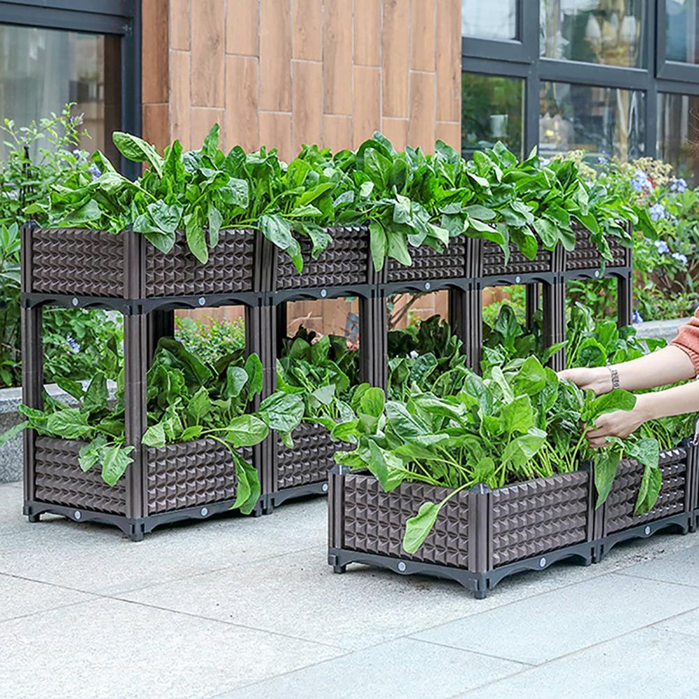 Raised Planter Grow Box Rectangular Flowerpot Elevated Garden Bed Balcony Planting Box Gardening Modular Planting Box