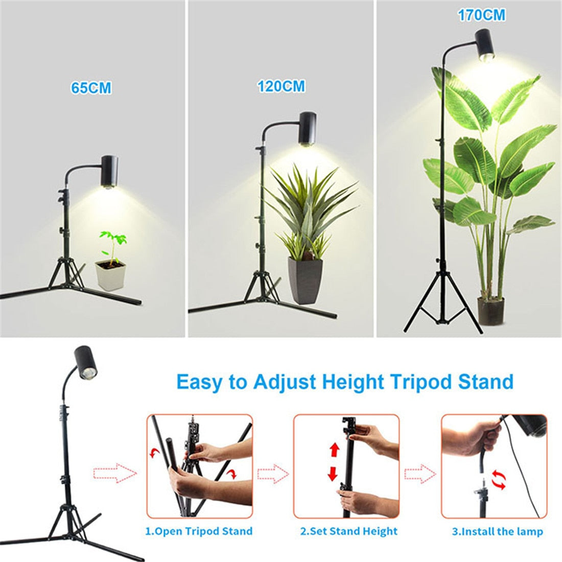 Tripod Standing Dimmable 20W LED Growing Light Red/Blue/Day White Full Spectrum Floor Timming Plant Lamp for Seedling Flowering