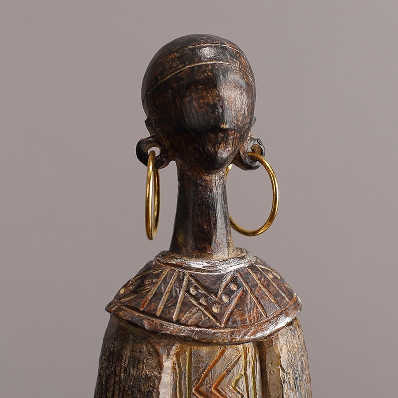 Resin African Figure Women Sculpture Tribe Female Statue Decoration Nordic Rural Girl Decorative Home Desktop Porch Ornaments