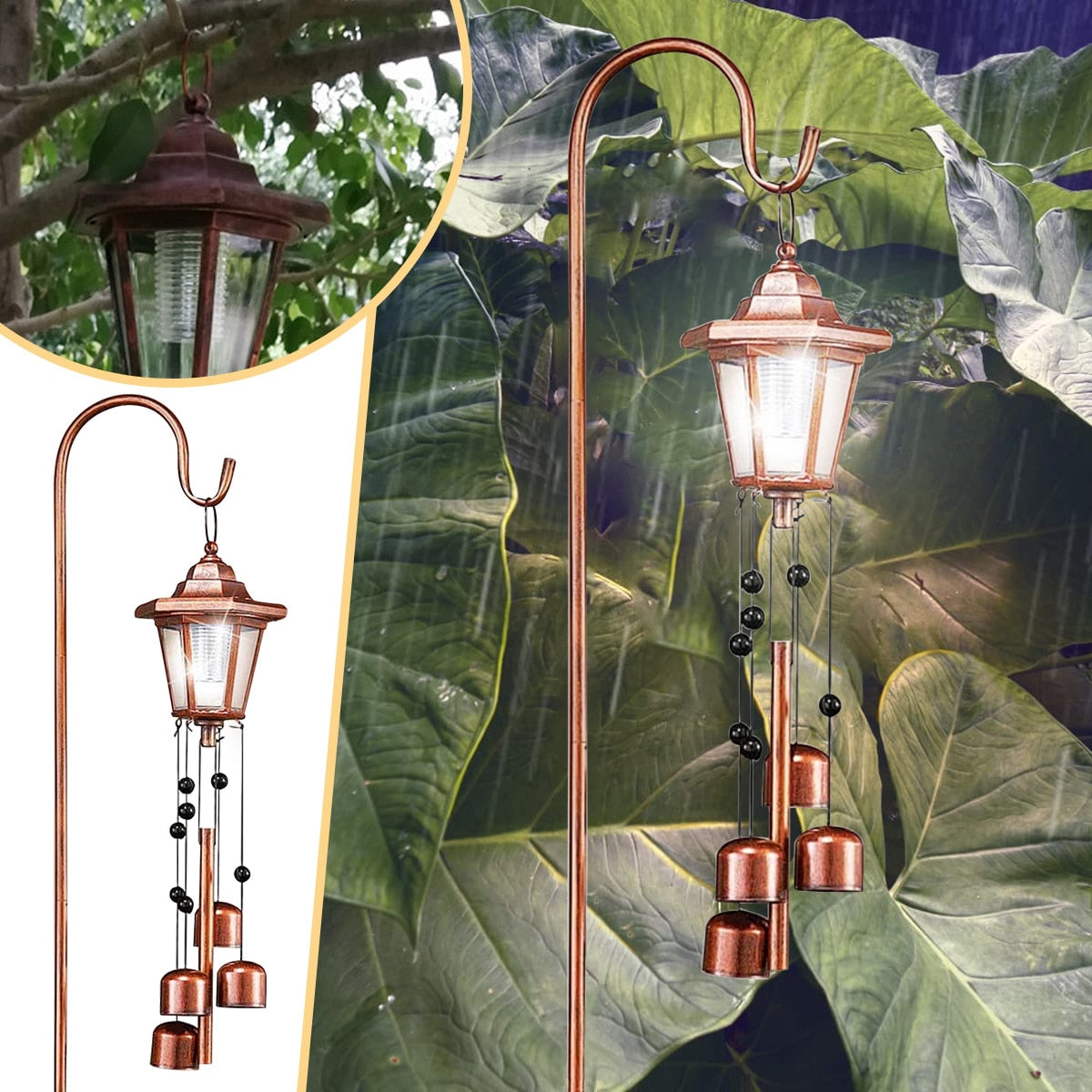 Retro Solar Lights Garden Decor Cottage Solar Lamp Hanging Wind Chime Outdoor Waterproof Solar Hexagonal Wind Chime Garden Light