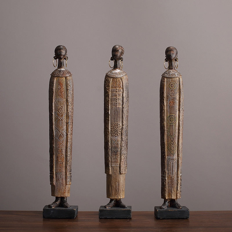 Resin African Figure Women Sculpture Tribe Female Statue Decoration Nordic Rural Girl Decorative Home Desktop Porch Ornaments