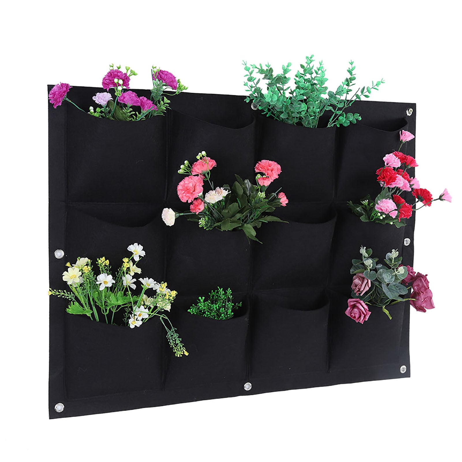 12 Pockets Degradable Vertical Hanging Wall Garden Plant Grow Bag Planter Container (Black)