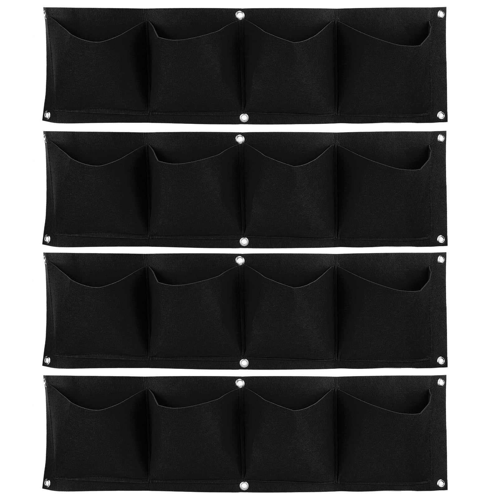 4Pcs 4 Pocket Plant Grow Bag Wall Mounted Reusable Degradable Felt Garden PlanterBlack