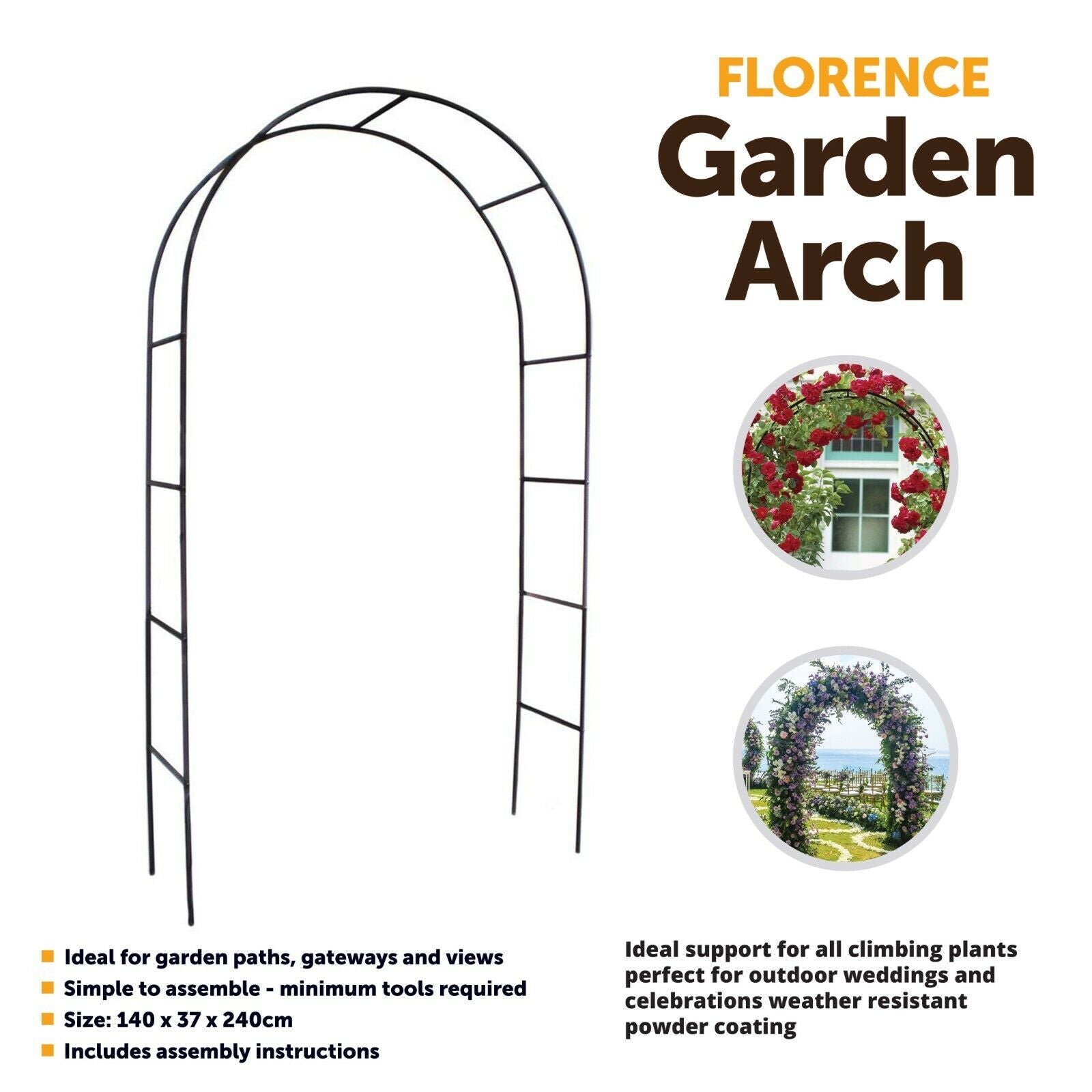 2.4M Garden Arch Trellis Arched Metal Tubular Frame Climbing Plant Archway