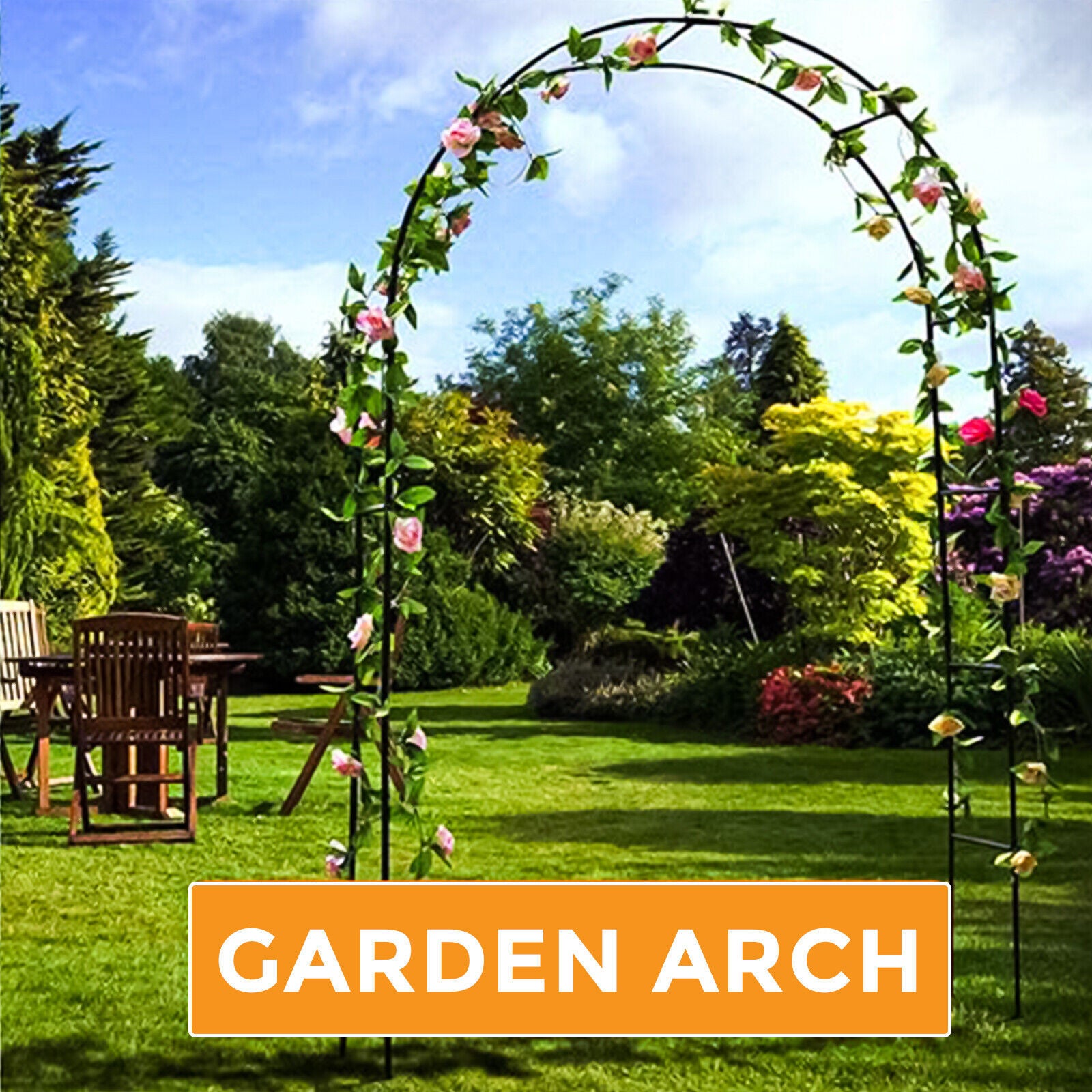 2.4M Garden Arch Trellis Arched Metal Tubular Frame Climbing Plant Archway