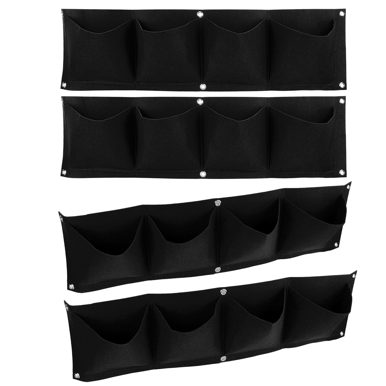 4Pcs 4 Pocket Plant Grow Bag Wall Mounted Reusable Degradable Felt Garden PlanterBlack