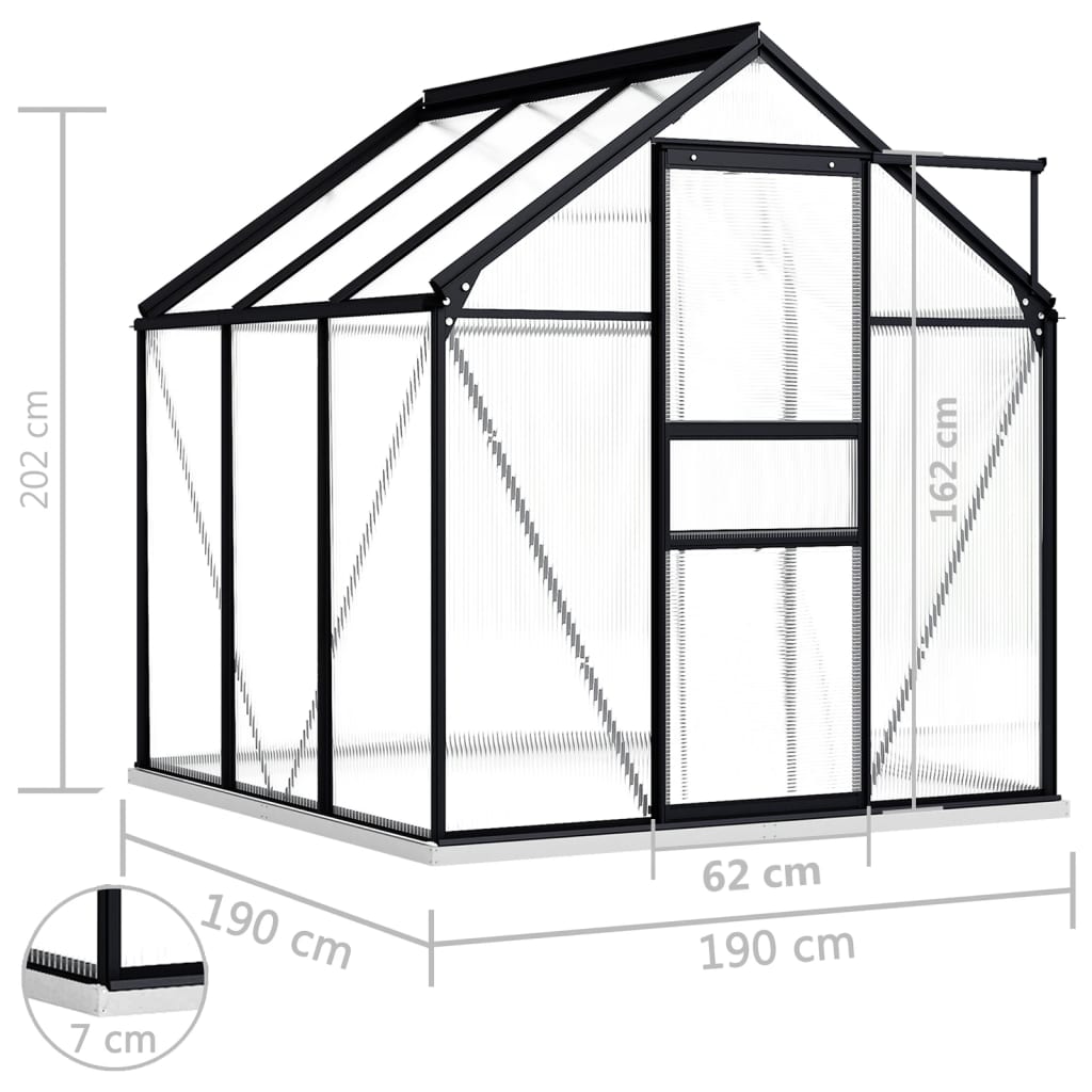 vidaXL Greenhouse Anthracite Aluminum Garden Shed Conservatory 27.6