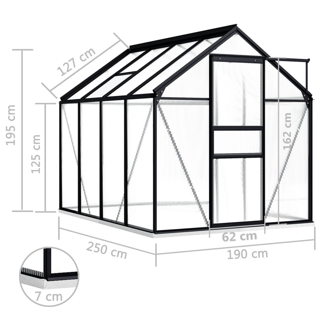 vidaXL Greenhouse Anthracite Aluminum Garden Shed Conservatory 27.6