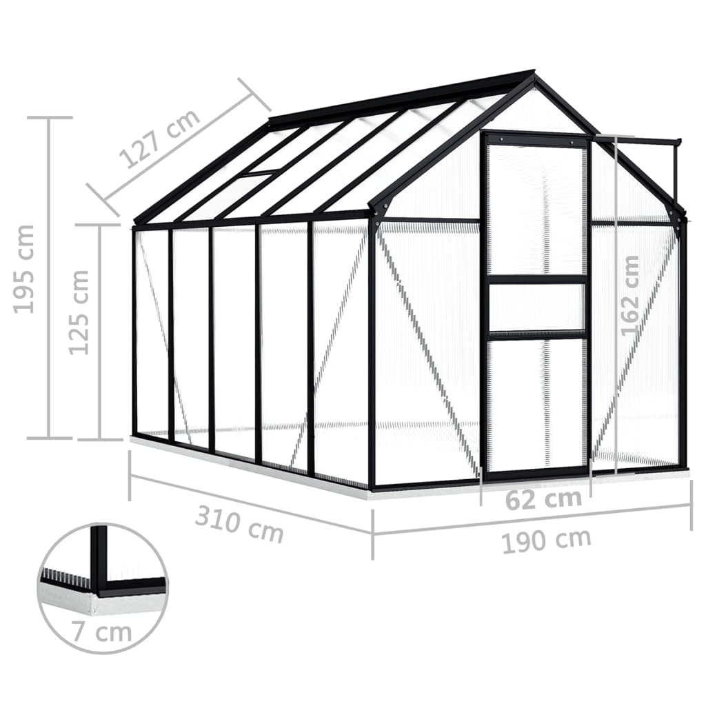 vidaXL Greenhouse Anthracite Aluminum Garden Shed Conservatory 27.6