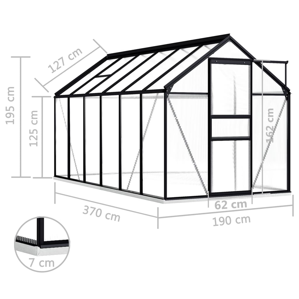 vidaXL Greenhouse Anthracite Aluminum Garden Shed Conservatory 27.6