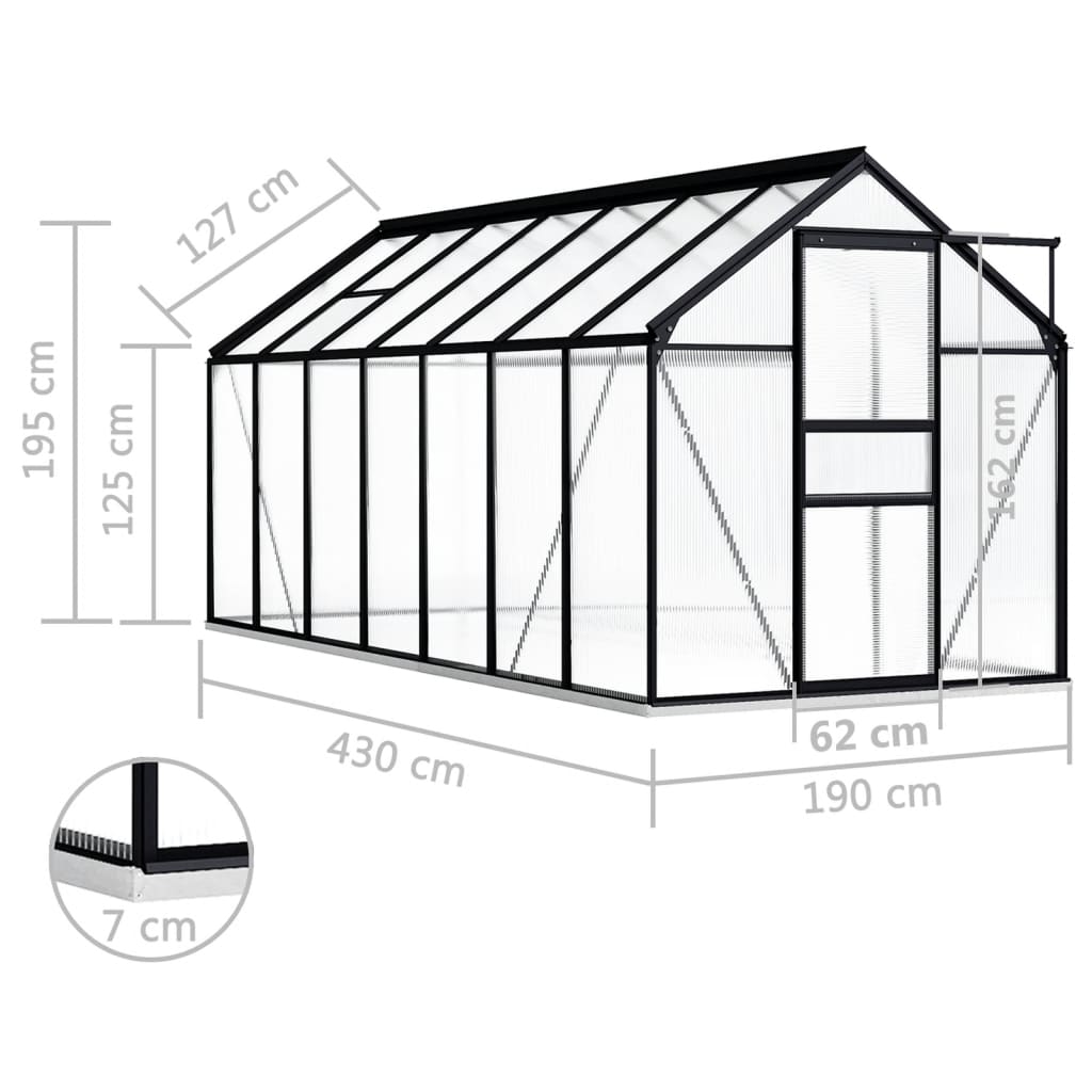 vidaXL Greenhouse Anthracite Aluminum Garden Shed Conservatory 27.6