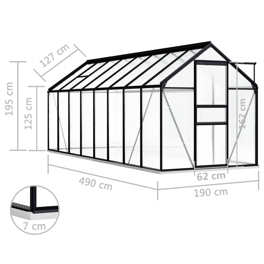 vidaXL Greenhouse Anthracite Aluminum Garden Shed Conservatory 27.6