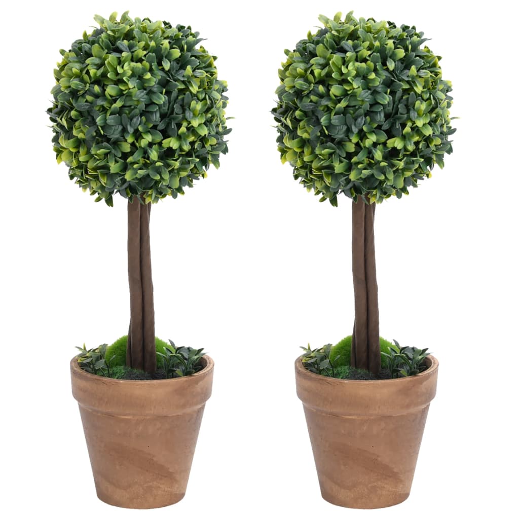 vidaXL 2x Artificial Boxwood Plants with Pots Ball Shaped Green Multi Sizes-0