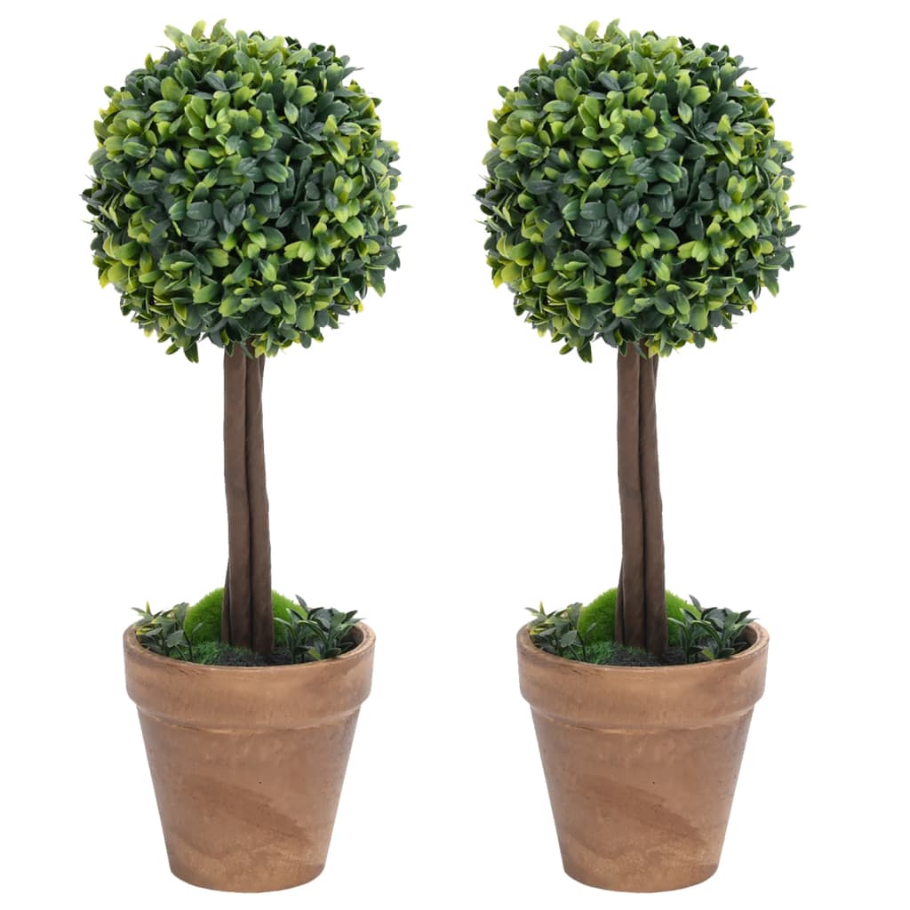 vidaXL 2x Artificial Boxwood Plants with Pots Ball Shaped Green Multi Sizes