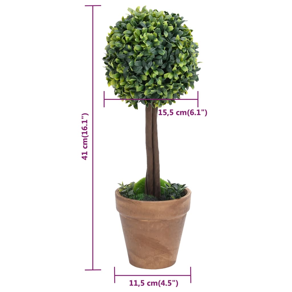vidaXL 2x Artificial Boxwood Plants with Pots Ball Shaped Green Multi Sizes