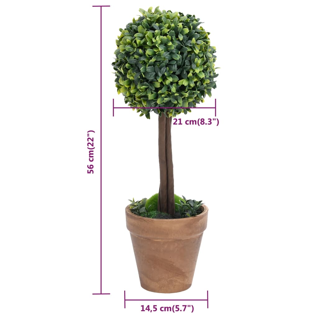 vidaXL 2x Artificial Boxwood Plants with Pots Ball Shaped Green Multi Sizes