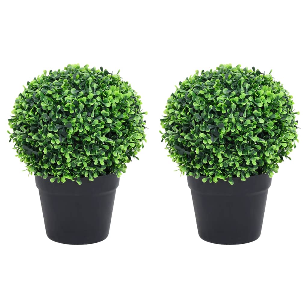 vidaXL 2x Artificial Boxwood Plants with Pots Ball Shaped Green Multi Sizes-0