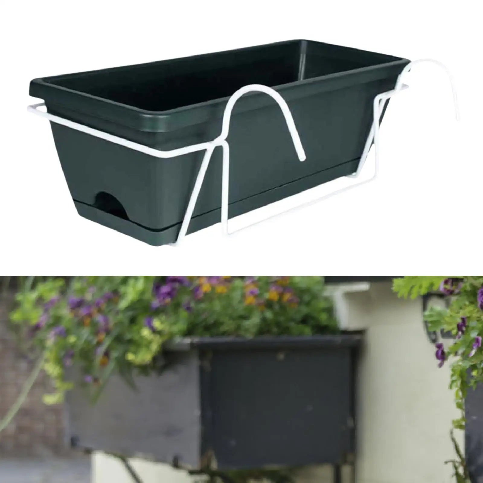 Balcony Railing Planter Plant Basket Fence Planter with Rack and Tray Flowerpot Window Box Planter for Deck Yard Countryside