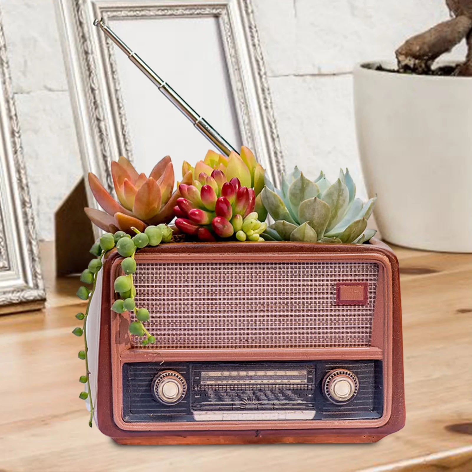 Innovative Flower Pot Retro Radio-Shaped Multi-functional Planter Home Decoration Garden Desktop Classic Ornament for Succulent