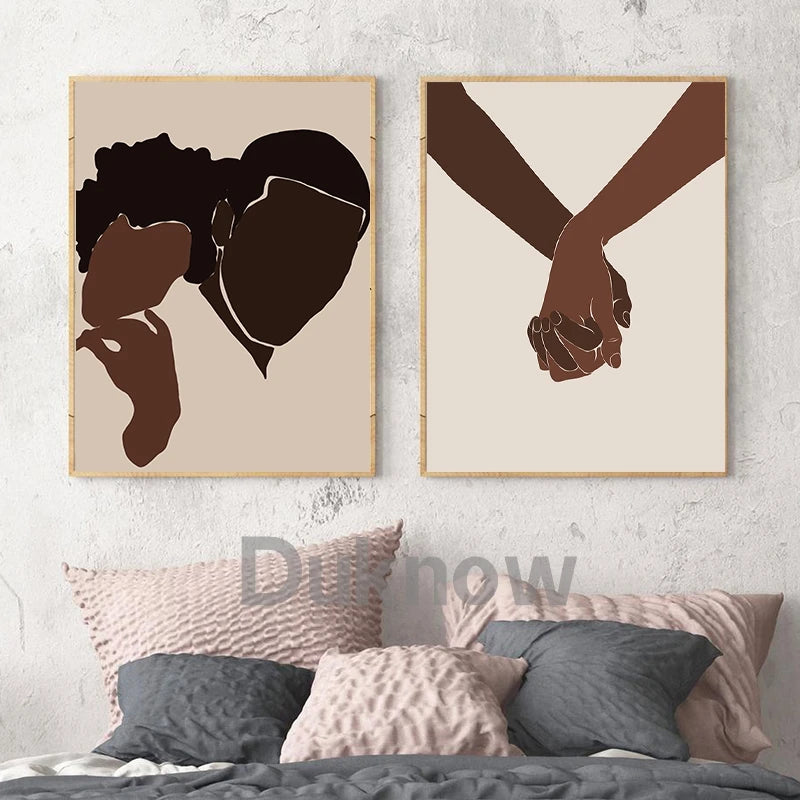 Black Woman Man Illustration Abstract Prints African American Couple Love Poster Boho Hands Canvas Painting Bedroom Home Decor