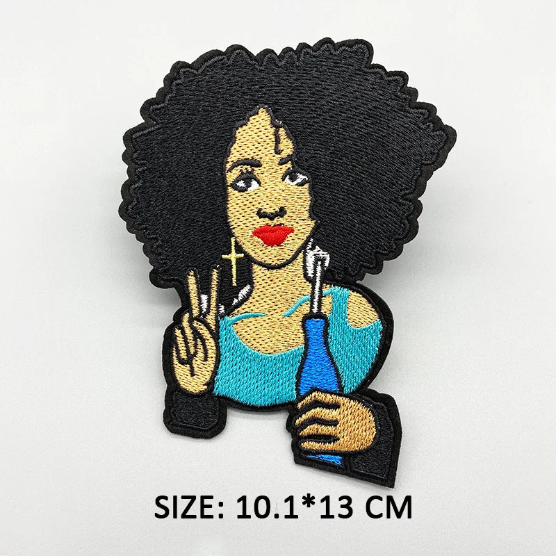 African Girl Patch Black head singer Embroidered Patches For Clothing Iron on Patches Badges DIY Decoration Clothes Stickers