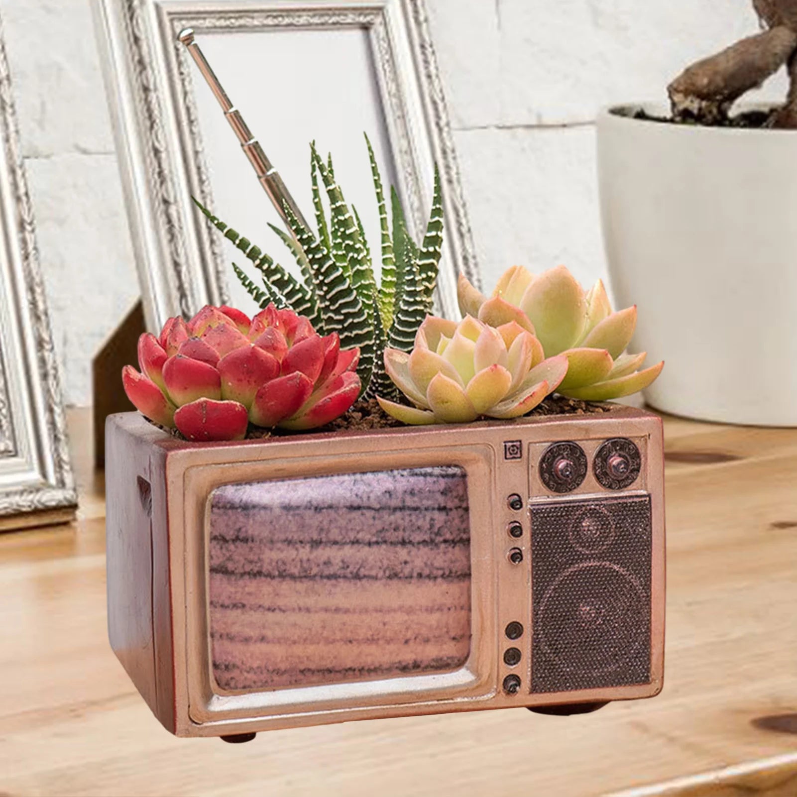 Innovative Flower Pot Retro Radio-Shaped Multi-functional Planter Home Decoration Garden Desktop Classic Ornament for Succulent