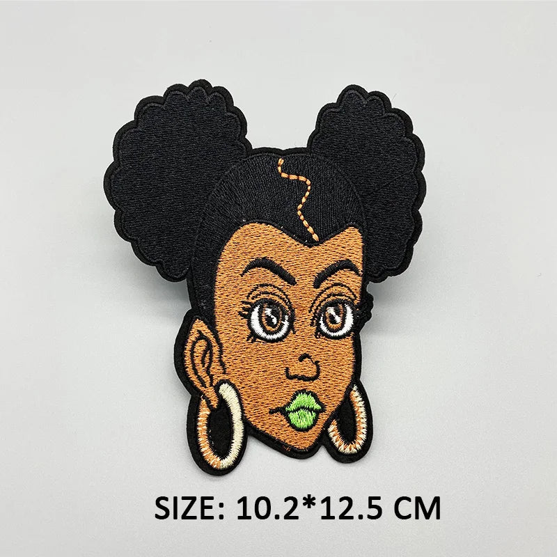 African Girl Patch Black head singer Embroidered Patches For Clothing Iron on Patches Badges DIY Decoration Clothes Stickers