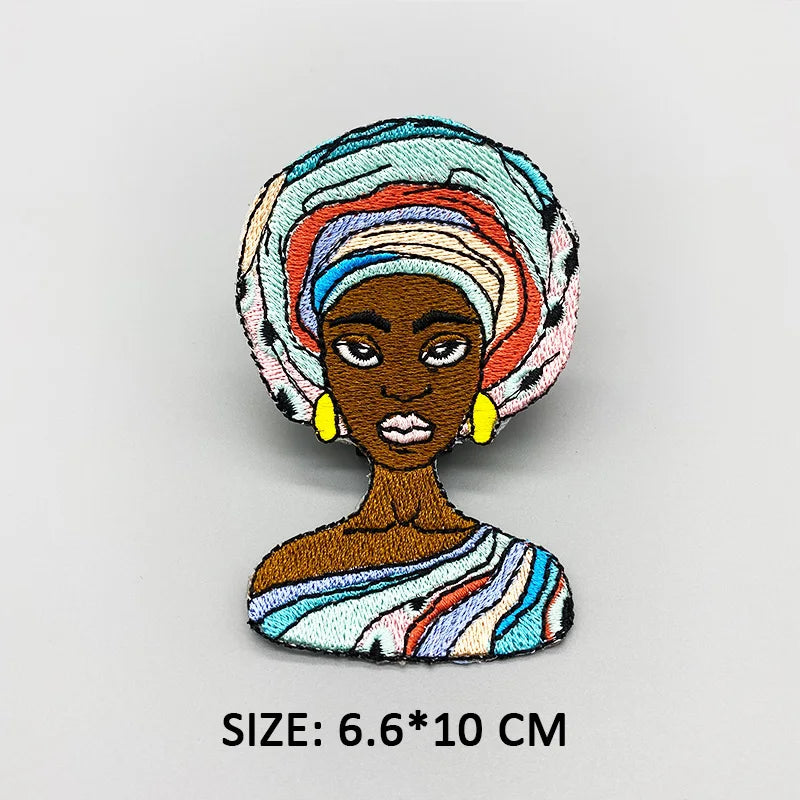 African Girl Patch Black head singer Embroidered Patches For Clothing Iron on Patches Badges DIY Decoration Clothes Stickers