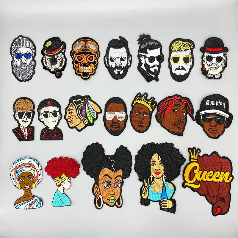 African Girl Patch Black head singer Embroidered Patches For Clothing Iron on Patches Badges DIY Decoration Clothes Stickers