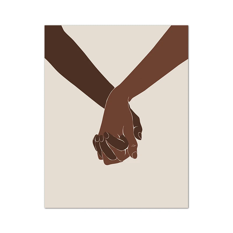 Black Woman Man Illustration Abstract Prints African American Couple Love Poster Boho Hands Canvas Painting Bedroom Home Decor