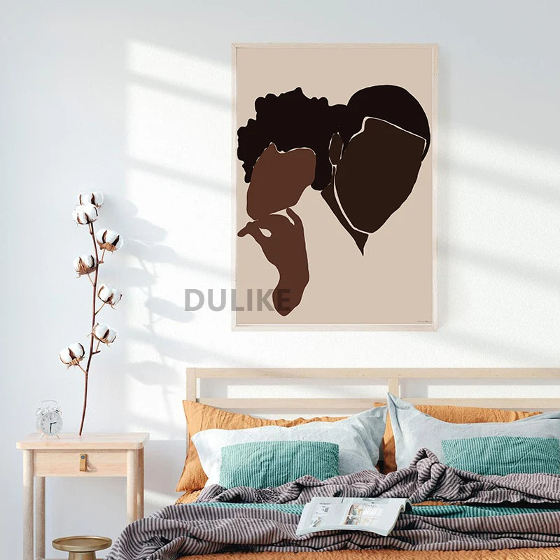 Black Woman Man Illustration Abstract Prints African American Couple Love Poster Boho Hands Canvas Painting Bedroom Home Decor
