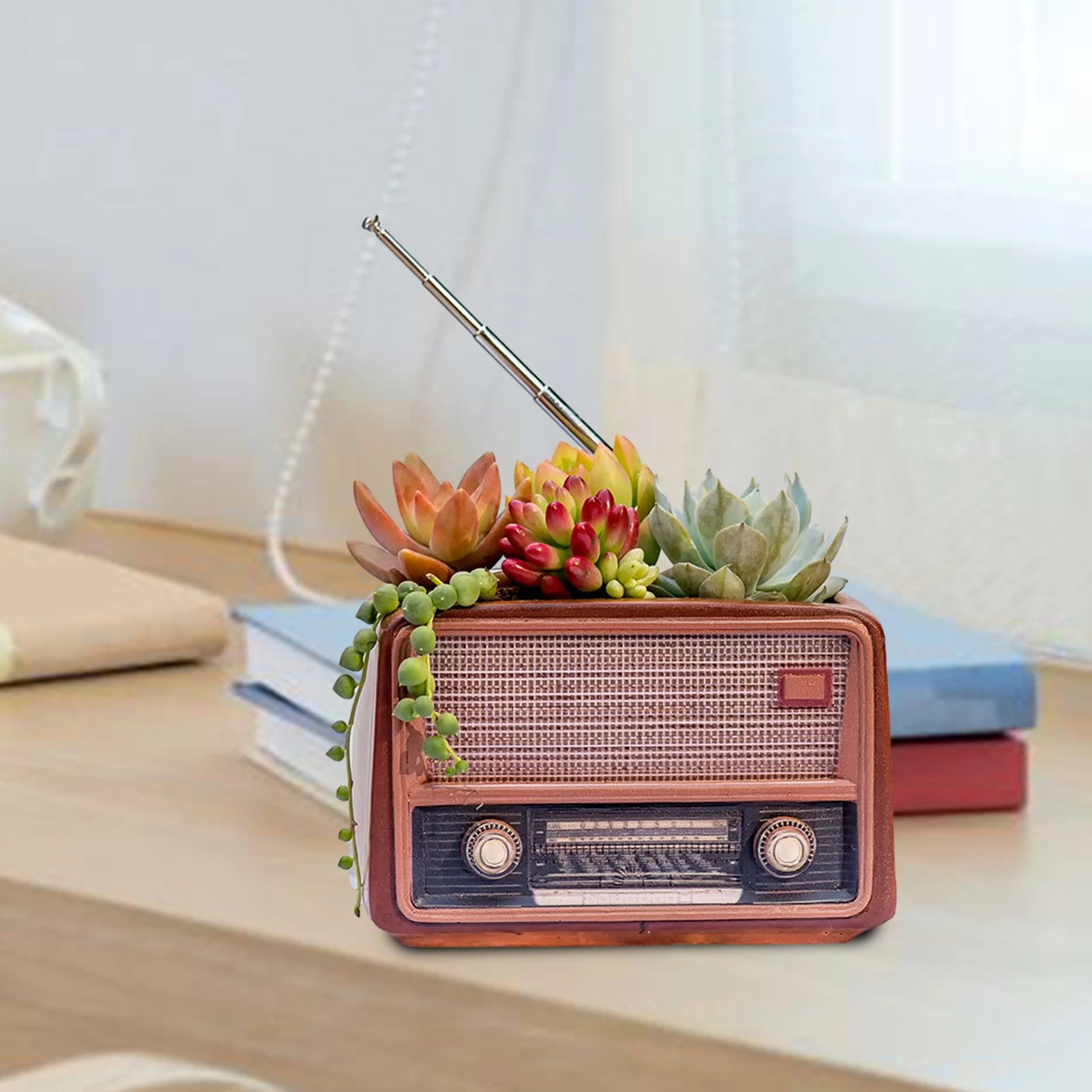 Innovative Flower Pot Retro Radio-Shaped Multi-functional Planter Home Decoration Garden Desktop Classic Ornament for Succulent