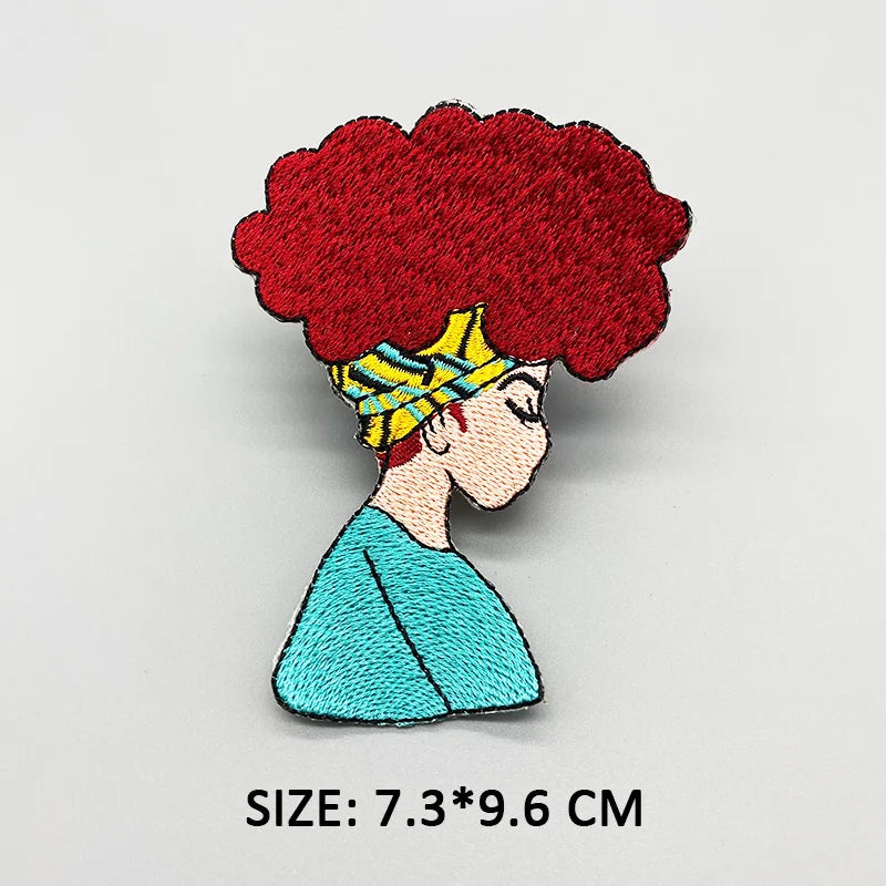 African Girl Patch Black head singer Embroidered Patches For Clothing Iron on Patches Badges DIY Decoration Clothes Stickers