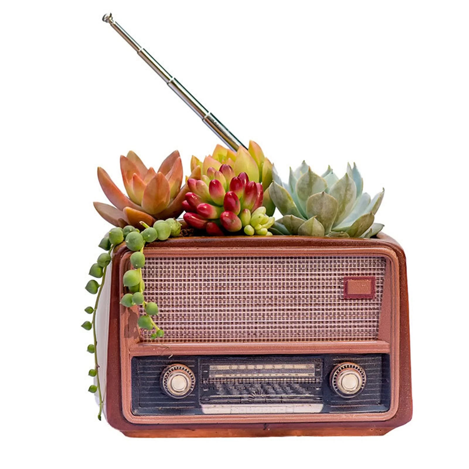 Innovative Flower Pot Retro Radio-Shaped Multi-functional Planter Home Decoration Garden Desktop Classic Ornament for Succulent