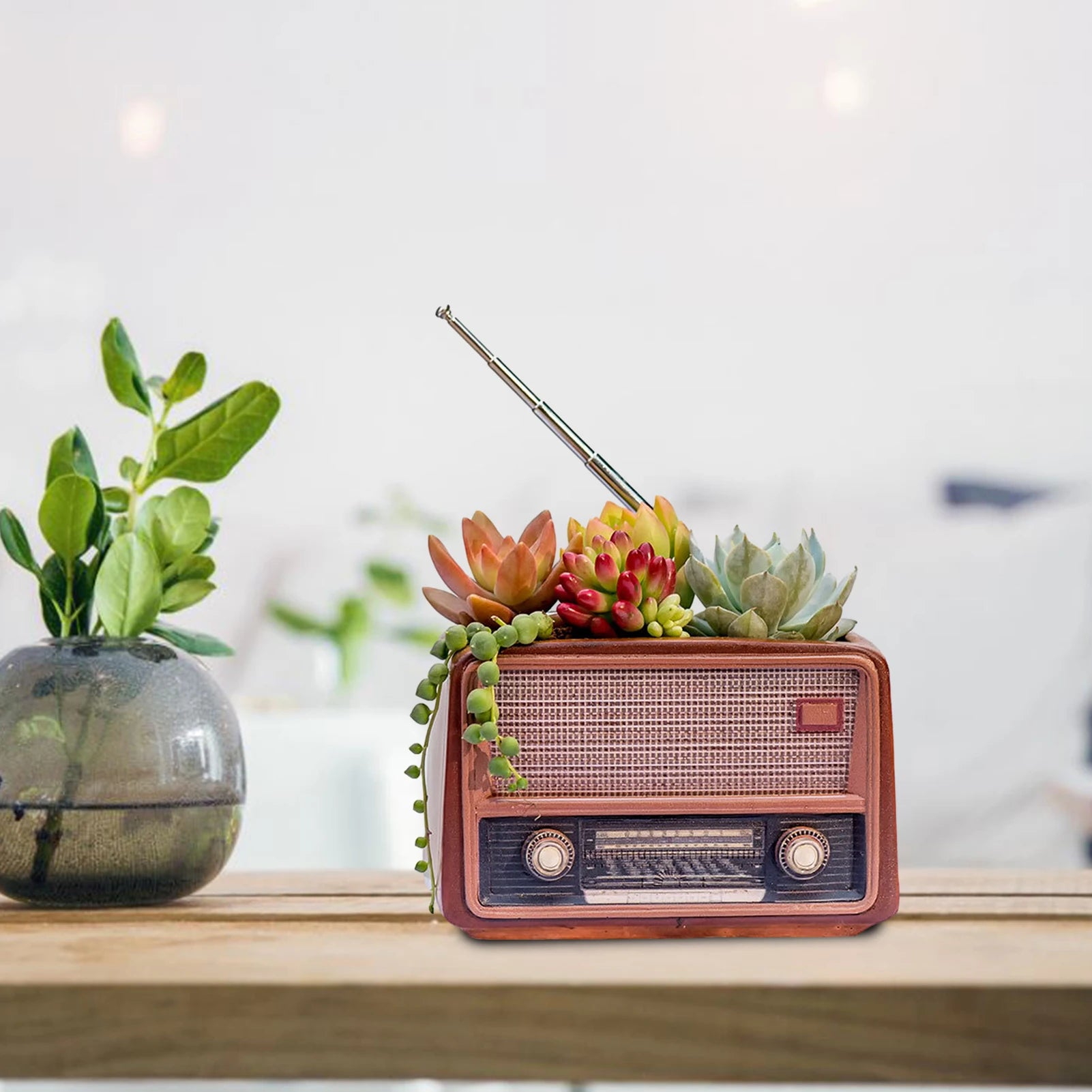 Innovative Flower Pot Retro Radio-Shaped Multi-functional Planter Home Decoration Garden Desktop Classic Ornament for Succulent