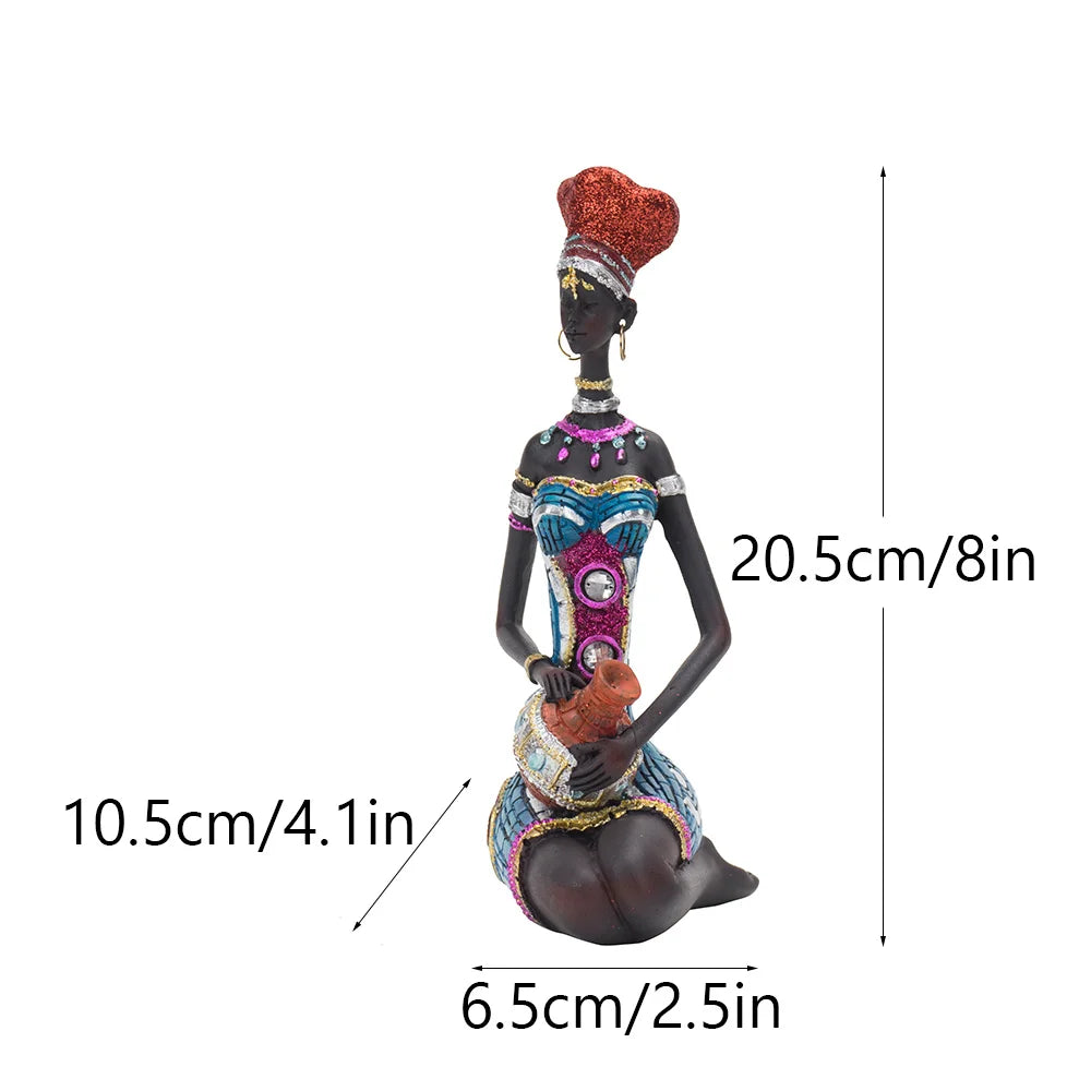 RAKKS Abstract African Black Women Sculpture Decoration Home Wine Cabinet Model Room Coffee Shop Resin Crafts