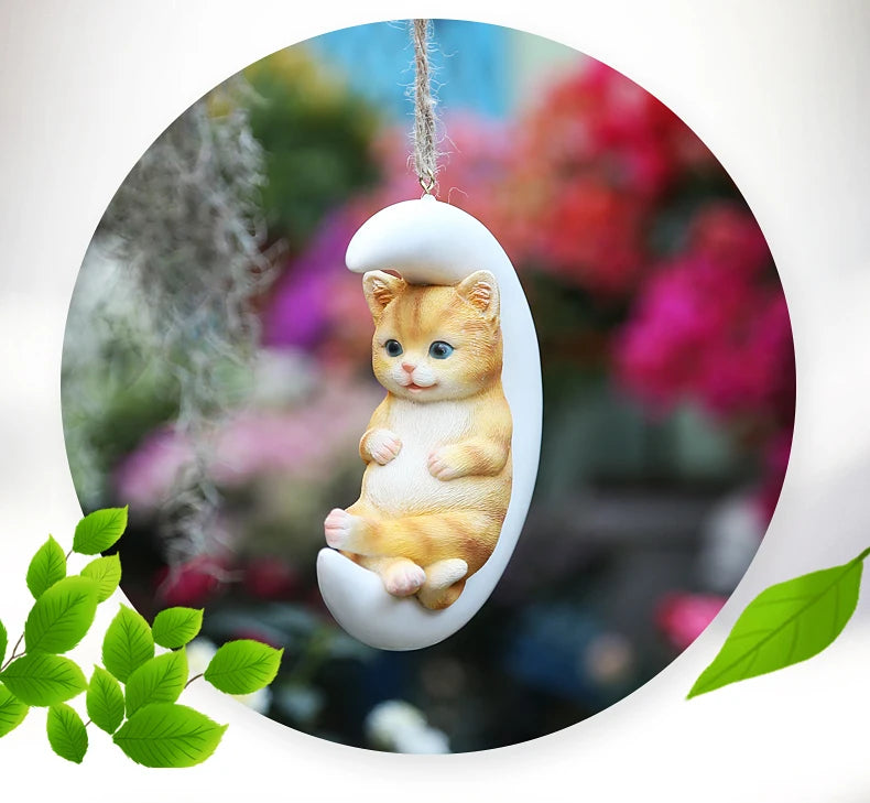 Resin Handicraft Ornaments Cartoon Pendant Garden Courtyard Hanging Decoration Moon Rabbit Home Furnishing