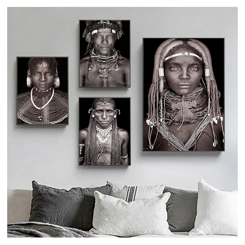 Black and White African Women Man Living Room Canvas Painting Wall Pictures Quadro Cuadros Wall Art Portrait Home Decoration