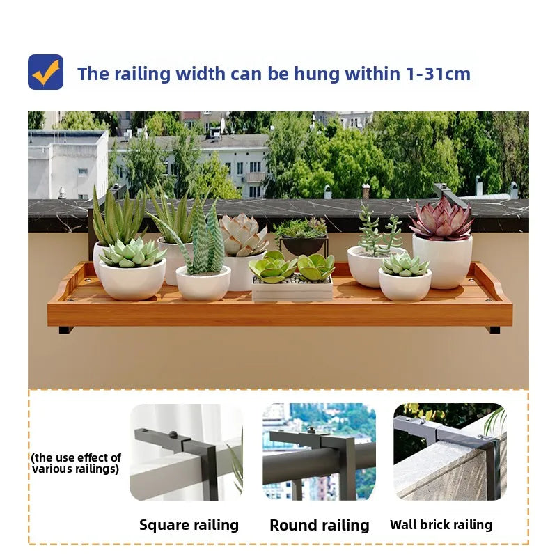 Balcony Hanging Plant Stand, Wooden Wall-mounted Flower Shelf, Space-saving Plant Organizer, Window Rail Planter Holder