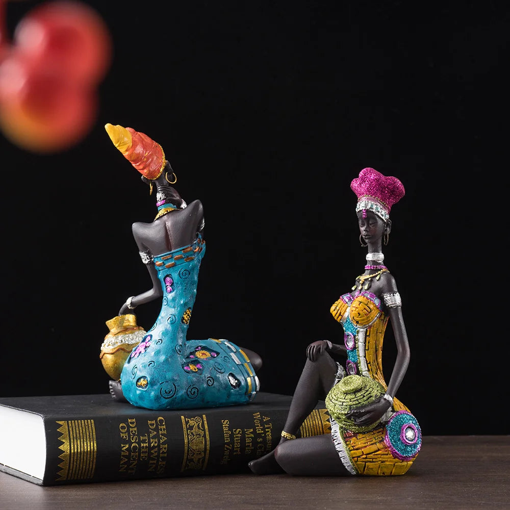 RAKKS Abstract African Black Women Sculpture Decoration Home Wine Cabinet Model Room Coffee Shop Resin Crafts