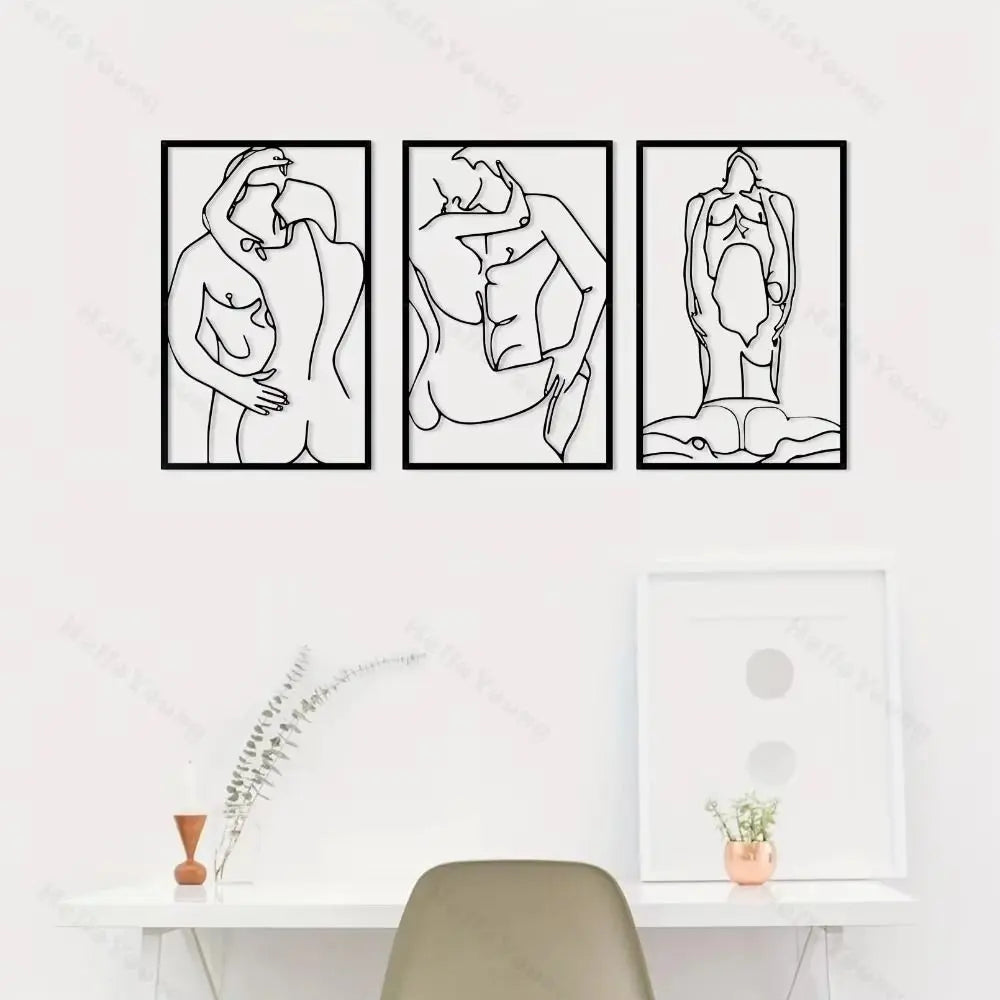 CIFBUY Romantic Couple Metal Wall Art Set Iron Abstract Line Drawing Silhouette Decor Modern Bedroom Home Hanging Ornament