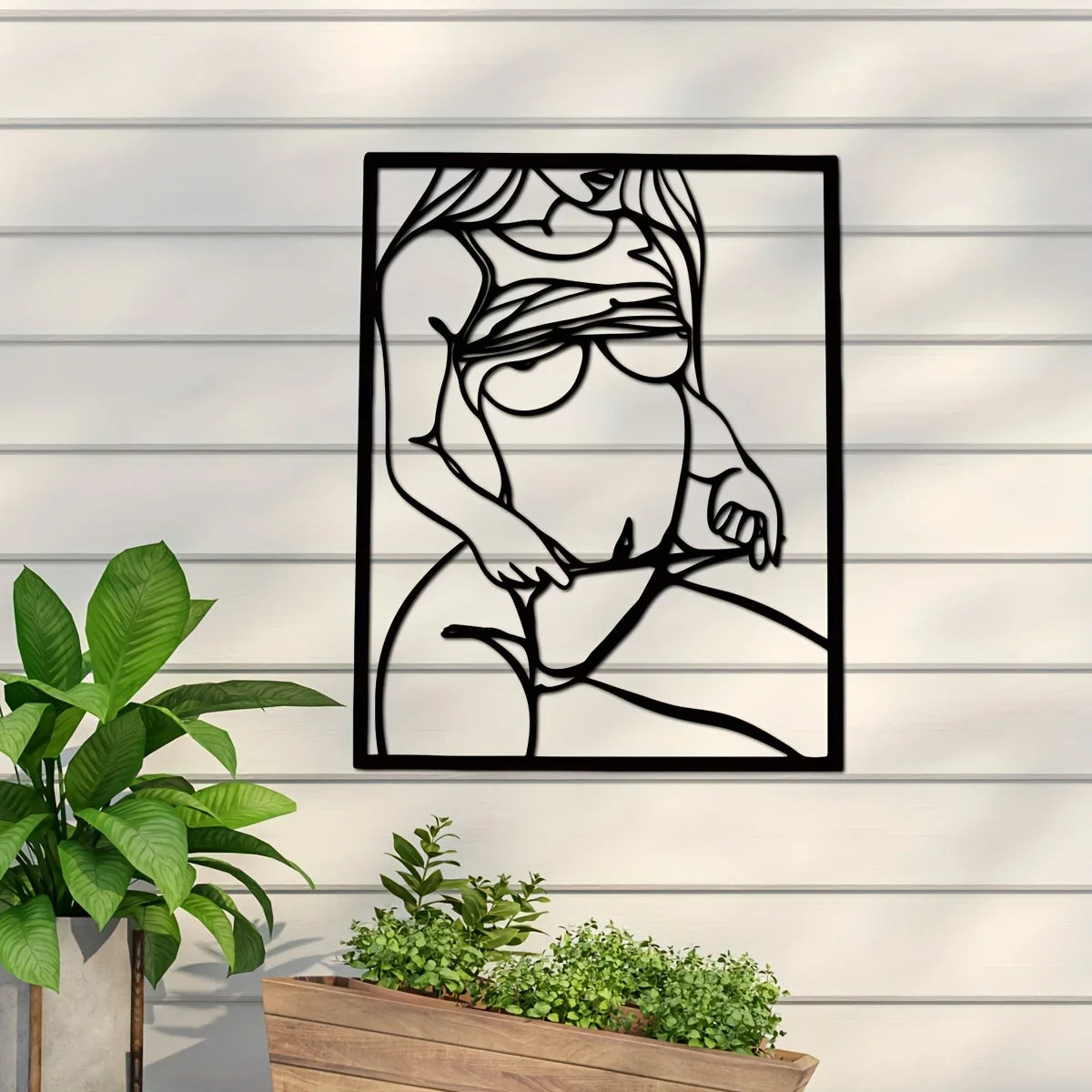 1pc Metal Art Wall Decor, Black Female Body in Frame, Hanging Steel Bathroom Decoration, Iron Set Large Wall Art Sticker