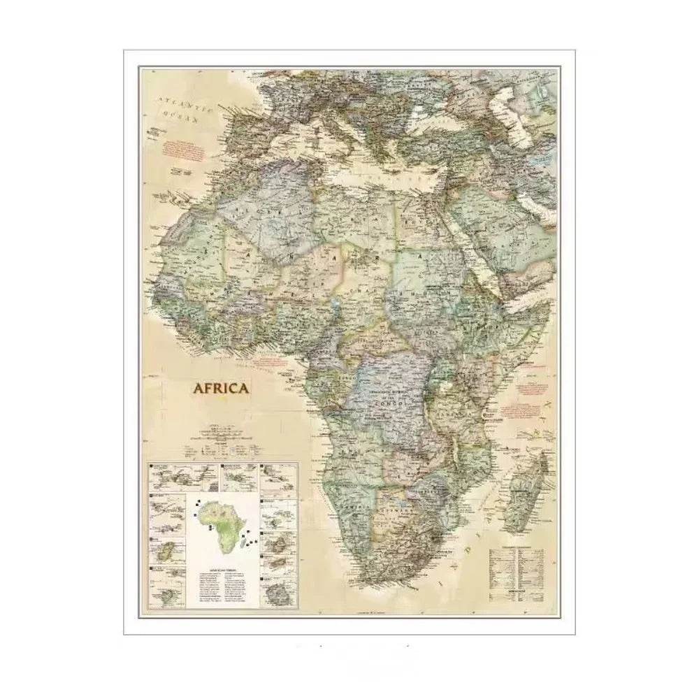 Large African Map Wall Art Posters Home Decoration Prints High-quality Cotton Canvas Painting For WALL, Best Gift for Traveler
