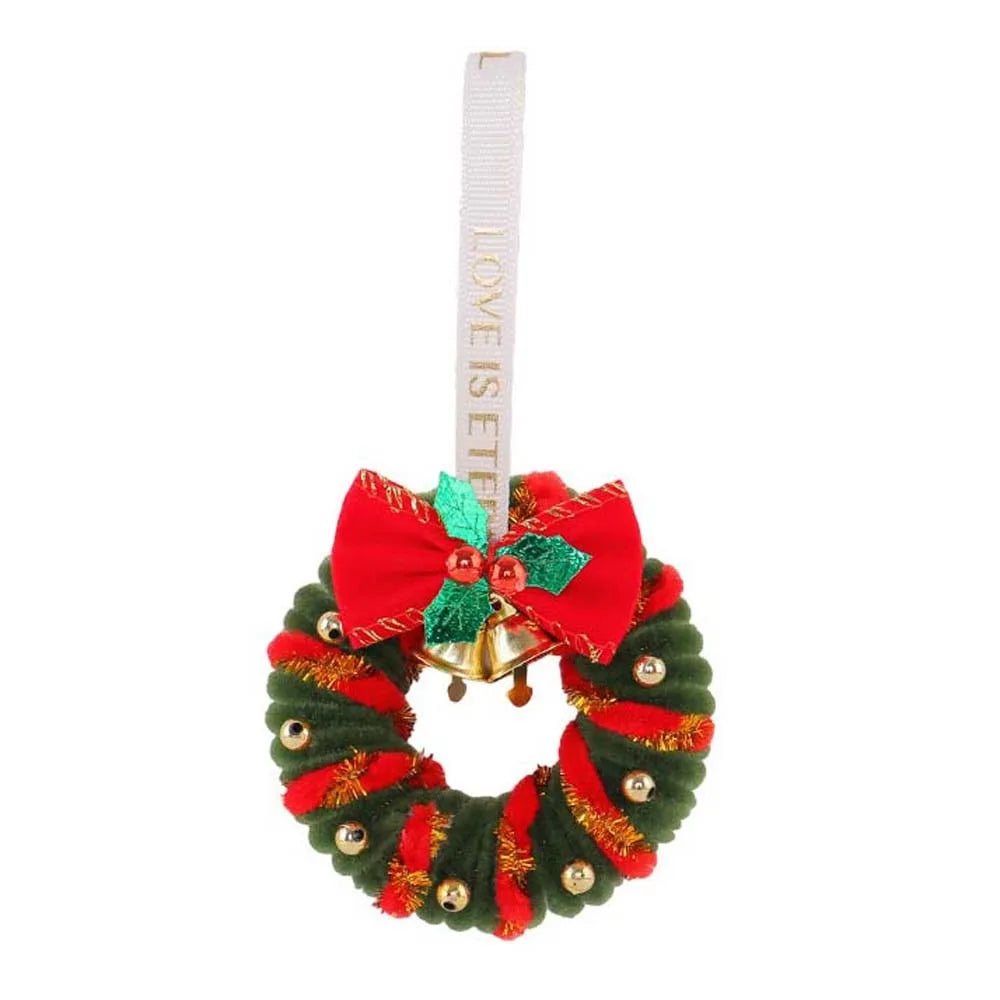 Small Size Christmas Mini Wreath Vibrant Colors Handmade Craft Holiday Hanging Pendant Bow Ribbon Lightweight