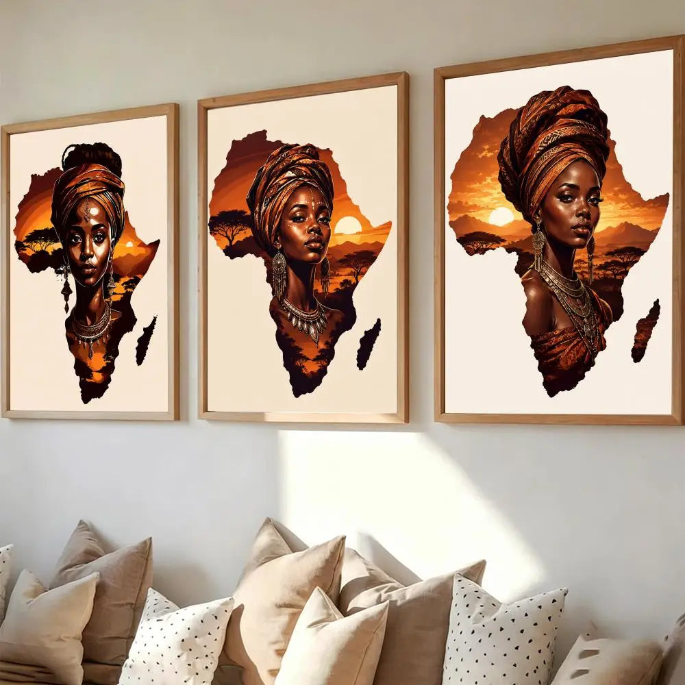 African Woman Map Silhouette Print Poster Modern and Elegant Wall Stickers for Home Decor Living Room Dormitory Wall Art