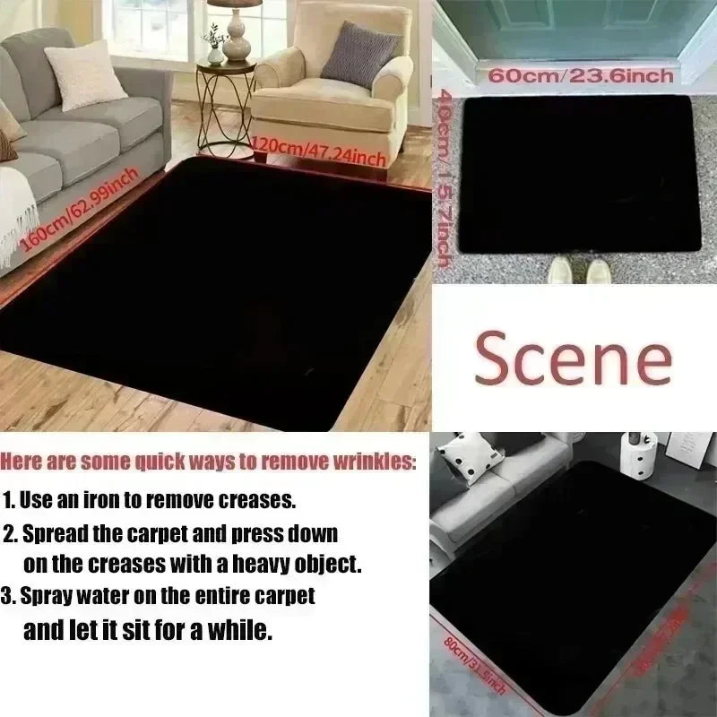 Black Luxury Chenille Mat Bohemian Floral Persian Mat Machine Washable Living Room Bedroom Entryway Black Boho Floor Mats (2)