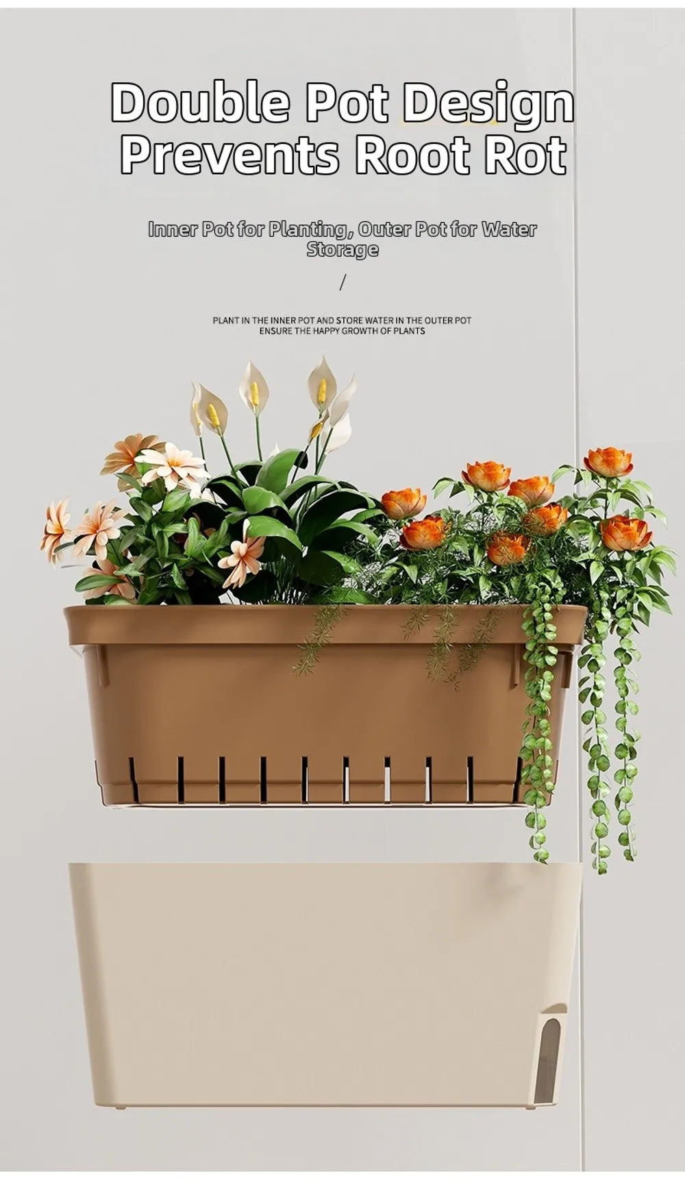 Modern Self Watering Planter Pots Decorative Visual Water Level Window Indoor Planter Herb Planter Box Succulents Plants