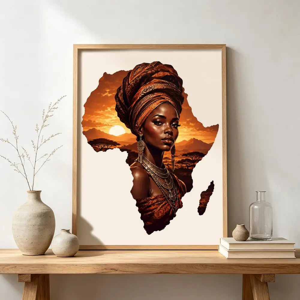 African Woman Map Silhouette Print Poster Modern and Elegant Wall Stickers for Home Decor Living Room Dormitory Wall Art