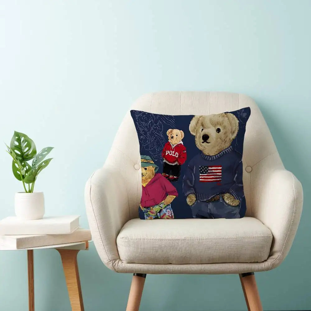 Cute Teddy Bear Happy Pillow Gifts Home Office Furnishings Bedroom Sofa Car Cushion Cover Case 45x45cm